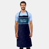 modern donkerblauw schort met chef-kok (Gedragen)