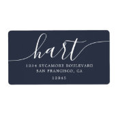 Modern donkerblauw script familie retouradres etiket (Voorkant)