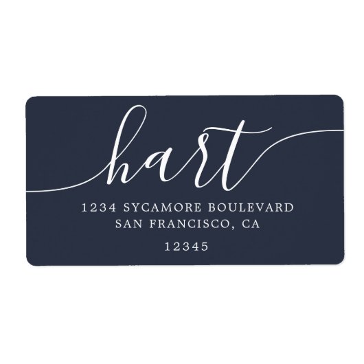 Modern donkerblauw script familie retouradres etiket (Voorkant)