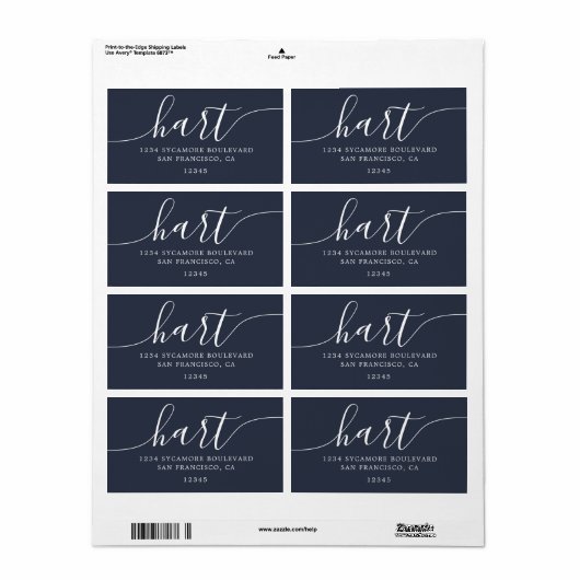 Modern donkerblauw script familie retouradres etiket (Full Sheet)