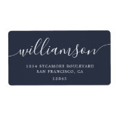 Modern donkerblauw script familie retouradres etiket (Voorkant)