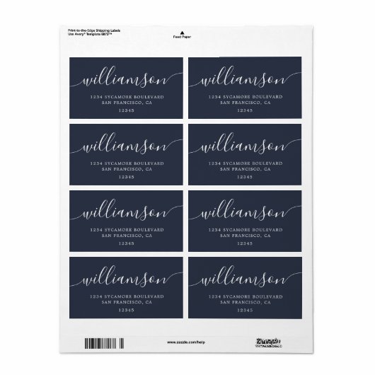 Modern donkerblauw script familie retouradres etiket (Full Sheet)