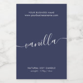 Modern donkerblauw script kaars product label voedselcontainer etiket (Enkel label)