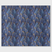 Modern donkerblauw veren patroon cadeaupapier (Vlak)