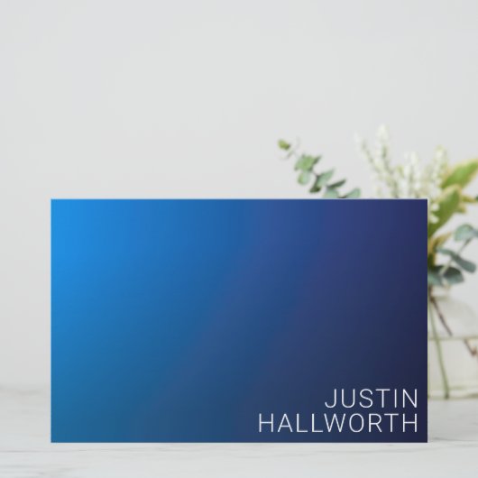 Modern donkerblauw verloop & minimale bewerkbare t briefpapier (Staand voorkant)