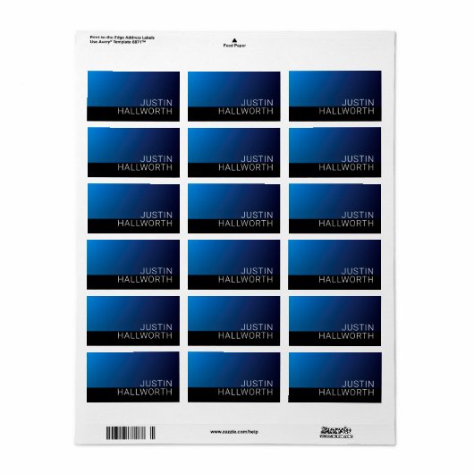 Modern donkerblauw verloop & minimale bewerkbare t etiket (Full Sheet)