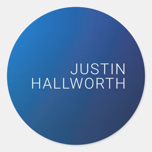 Modern donkerblauw verloop & minimale bewerkbare t ronde sticker (Voorkant)