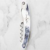 Modern Donkerblauw Waterverf Goud Monogram Kurkentrekker (Voorkant)