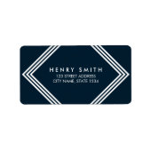 Modern Donkerblauw & Wit Grenzen Geometrisch Adres Etiket (Voorkant)