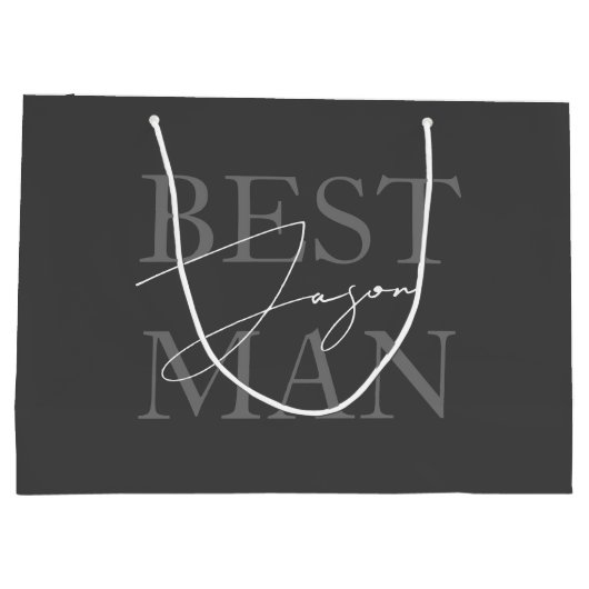 Modern Donkergrijs Best Man Voorstel Gift Bag Groot Cadeauzakje (Achterkant)