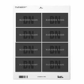 Modern donkergrijs Bewerkbare Monogram Design Sjab Etiket (Full Sheet)