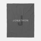 Modern donkergrijs Bewerkbare Monogram Design Sjab Fleece Deken (Voorkant)