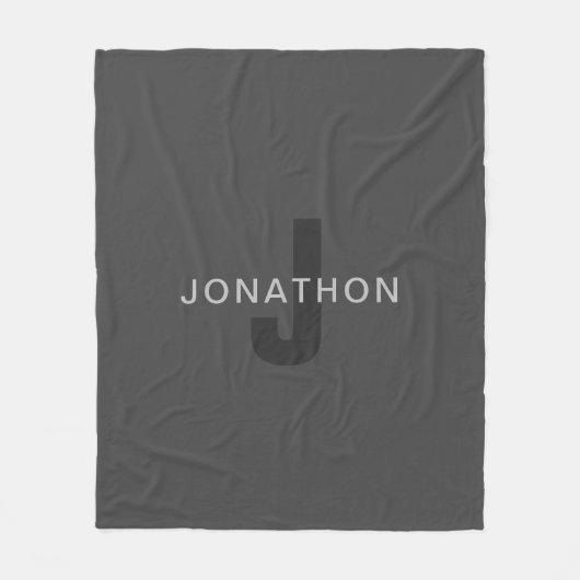 Modern donkergrijs Bewerkbare Monogram Design Sjab Fleece Deken (Voorkant)