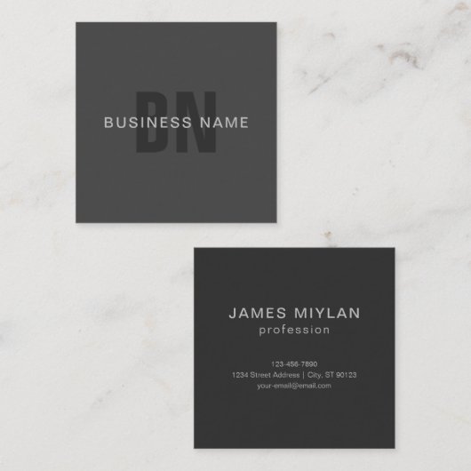 Modern donkergrijs Bewerkbare Monogram Design Sjab Vierkante Visitekaartje (Voorkant / Achterkant)