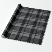 Modern Donkergrijs en Zwart Tartan Plaid Cadeaupapier (Uitgerold)