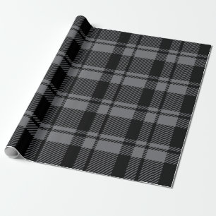 Modern Donkergrijs en Zwart Tartan Plaid Cadeaupapier