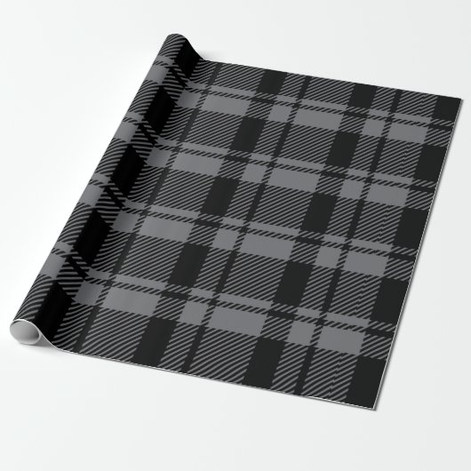 Modern Donkergrijs en Zwart Tartan Plaid Cadeaupapier (Uitgerold)