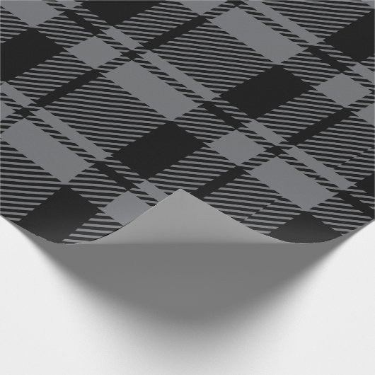 Modern Donkergrijs en Zwart Tartan Plaid Cadeaupapier (Hoek)