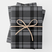 Modern Donkergrijs en Zwart Tartan Plaid Inpakpapier Vel (In situ)