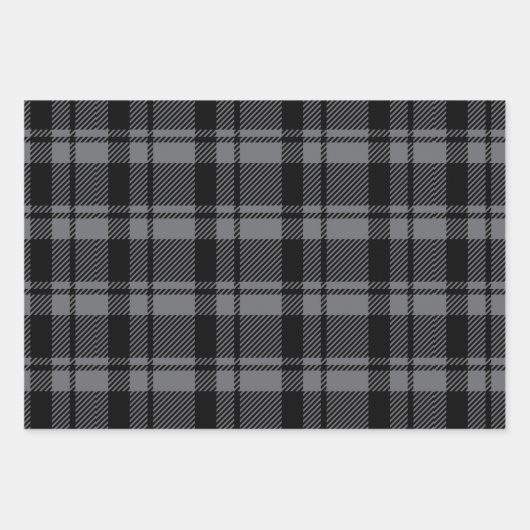 Modern Donkergrijs en Zwart Tartan Plaid Inpakpapier Vel (Voorkant)