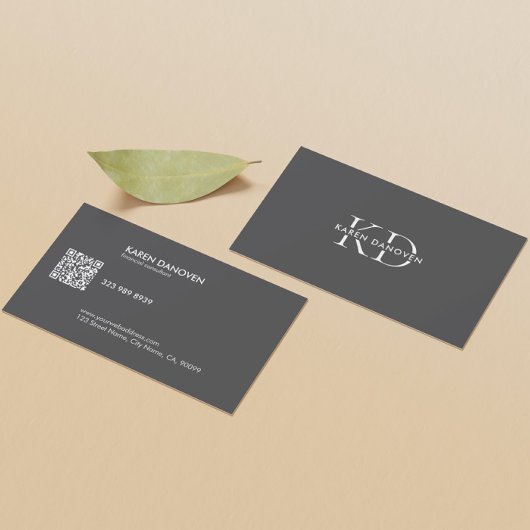 Modern Donkergrijs Monogram Professional Visitekaartje