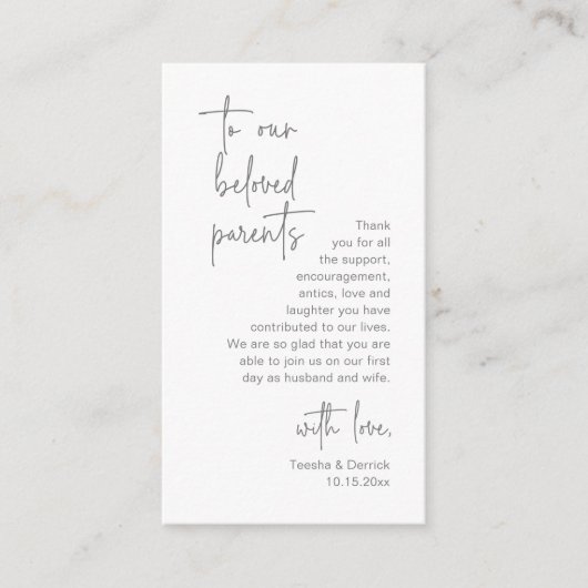 Modern donkergrijs script, huwelijk bedankt informatiekaartje (Voorkant)