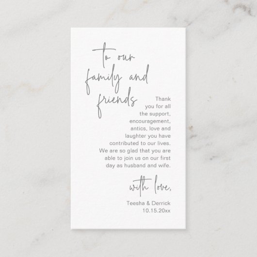 Modern donkergrijs script, huwelijk bedankt informatiekaartje (Voorkant)