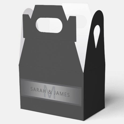 Modern donkergrijs verloop naam of bedrijfsnaam bedankdoosjes (Geopend)
