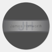 Modern donkergrijs verloop naam of bedrijfsnaam ronde sticker (Voorkant)