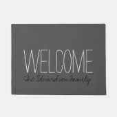 Modern donkergrijs Welkom familienaam script Deurmat (Voorkant)