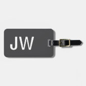 Modern donkergrijs wit vet monogram QR-code Bagagelabel (Voorkant horizontaal)