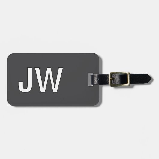 Modern donkergrijs wit vet monogram QR-code Bagagelabel (Voorkant horizontaal)