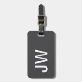 Modern donkergrijs wit vet monogram QR-code Bagagelabel (Voorkant verticaal)