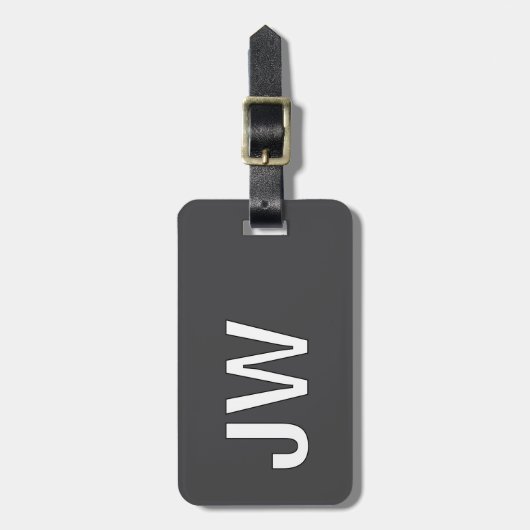 Modern donkergrijs wit vet monogram QR-code Bagagelabel (Voorkant verticaal)