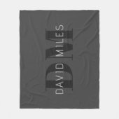 Modern Donkergrijs & Zwart bewerkbare naam & monog Fleece Deken (Voorkant)