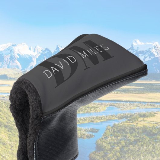Modern Donkergrijs & Zwart bewerkbare naam & monog Golfheadcover