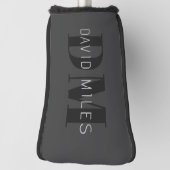 Modern Donkergrijs & Zwart bewerkbare naam & monog Golfheadcover (Draai 90)
