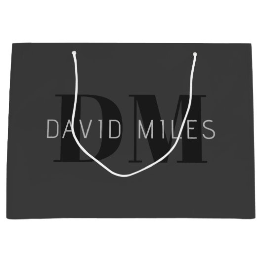 Modern Donkergrijs & Zwart bewerkbare naam & monog Groot Cadeauzakje (Voorkant)