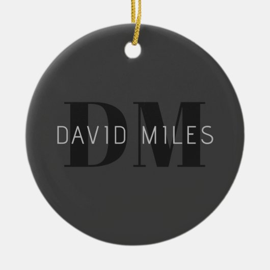 Modern Donkergrijs & Zwart bewerkbare naam & monog Keramisch Ornament (Voorkant)