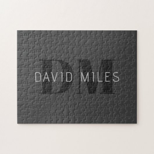 Modern Donkergrijs & Zwart bewerkbare naam & monog Legpuzzel (Horizontaal)