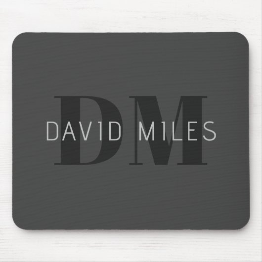 Modern Donkergrijs & Zwart bewerkbare naam & monog Muismat (Voorkant)