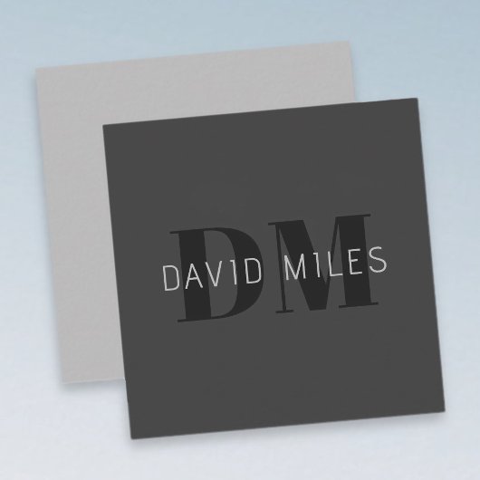 Modern Donkergrijs & Zwart bewerkbare naam & monog Notitiekaartje