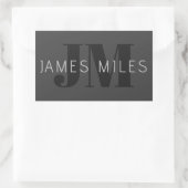 Modern Donkergrijs & Zwart bewerkbare naam & monog Rechthoekige Sticker (Tas)