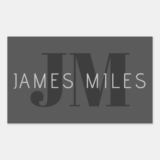 Modern Donkergrijs & Zwart bewerkbare naam & monog Rechthoekige Sticker (Voorkant)