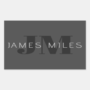 Modern Donkergrijs & Zwart bewerkbare naam & monog Rechthoekige Sticker