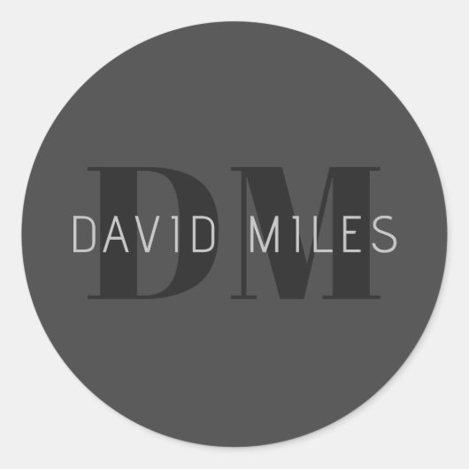 Modern Donkergrijs & Zwart bewerkbare naam & monog Ronde Sticker (Voorkant)