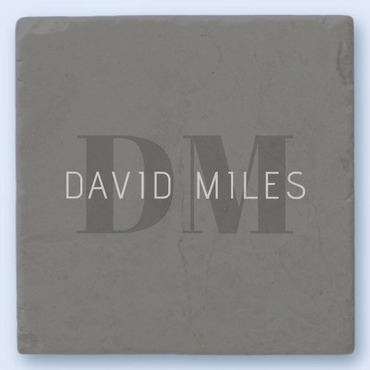 Modern Donkergrijs & Zwart bewerkbare naam & monog Stenen Onderzetter