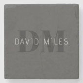 Modern Donkergrijs & Zwart bewerkbare naam & monog Stenen Onderzetter (Voorkant)