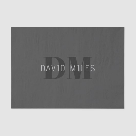 Modern Donkergrijs & Zwart bewerkbare naam & monog Tissuepapier (Voorkant)
