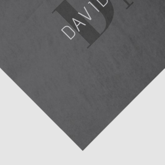 Modern Donkergrijs & Zwart bewerkbare naam & monog Tissuepapier (Detail)